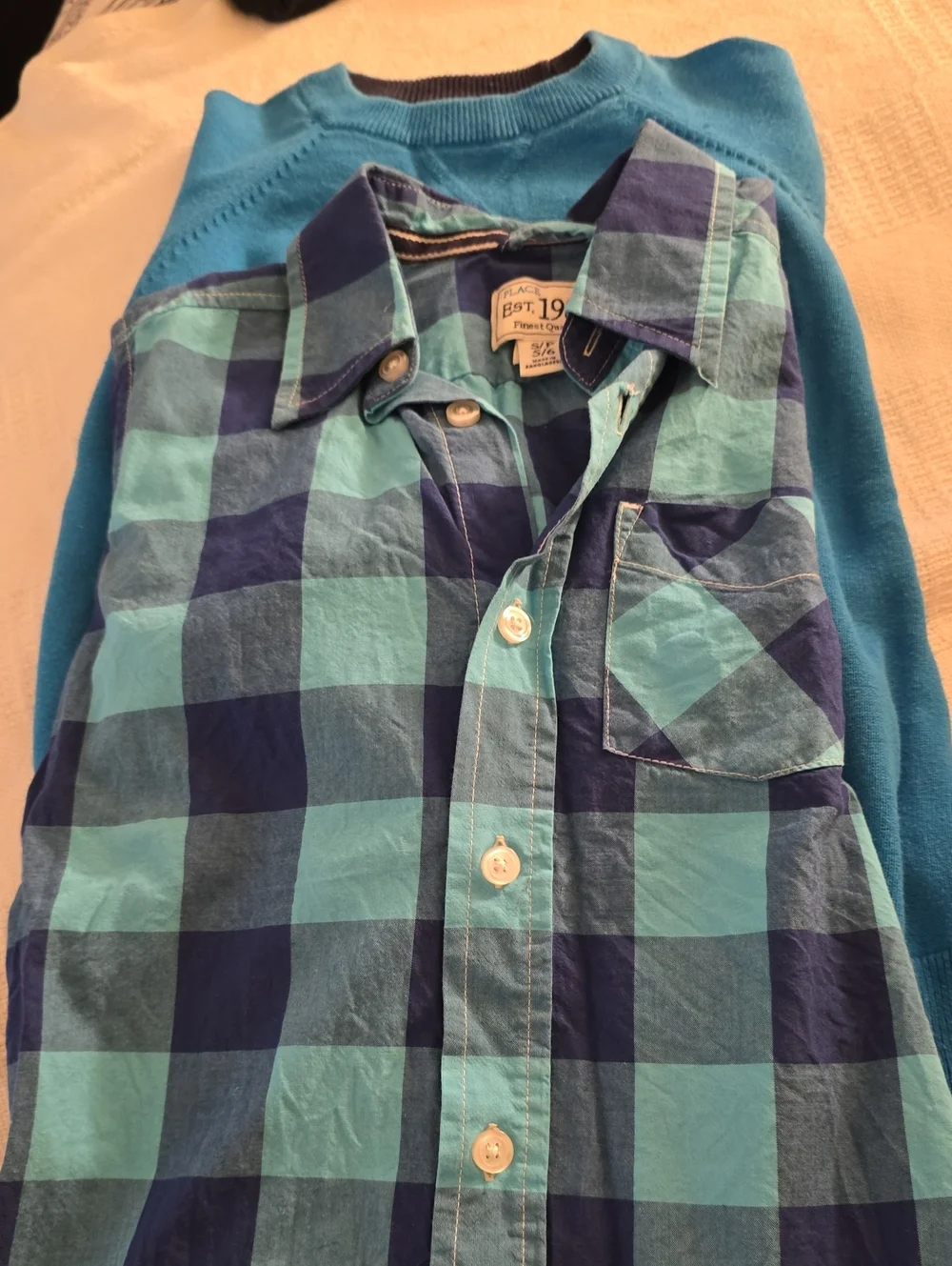 Classic Boys Blue Plaid Button-Up Shirt / Sweater